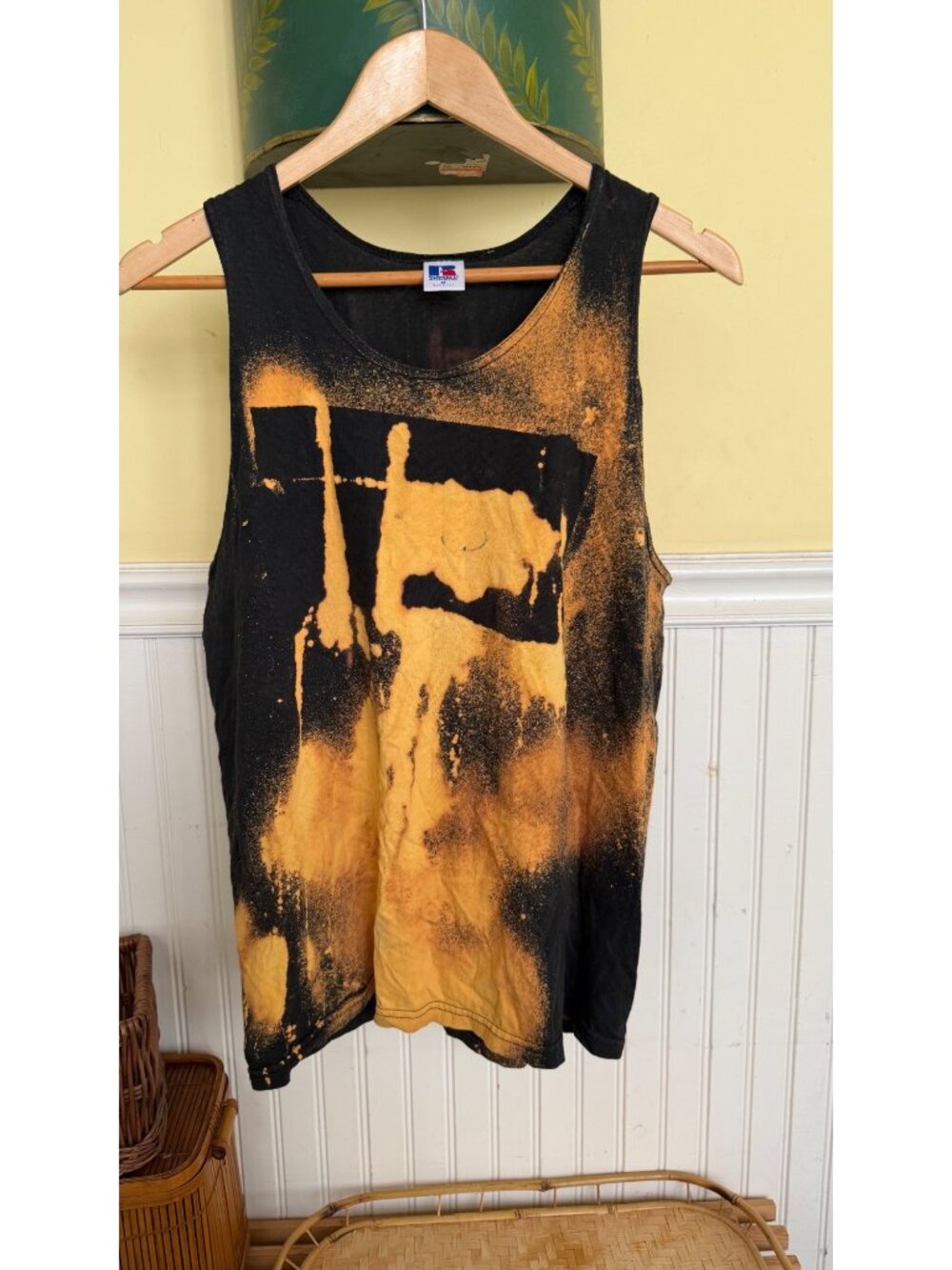 Vintage Russell Athletic Black & Orange Hand-Dyed Sleeveless Tank Top Made In US